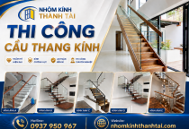 Thi công cầu thang kính 