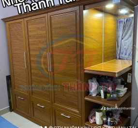 Tủ quần áo nhôm nội thất màu Vân gỗ Lim đẹp chất lượng 