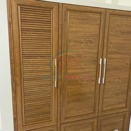 Tủ Quần Áo nhôm nội thất màu gỗ Lim 