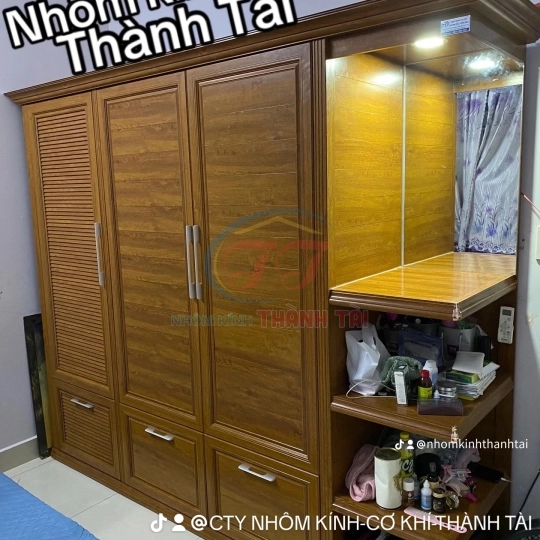 Tủ quần áo nhôm nội thất màu Vân gỗ Lim đẹp chất lượng 