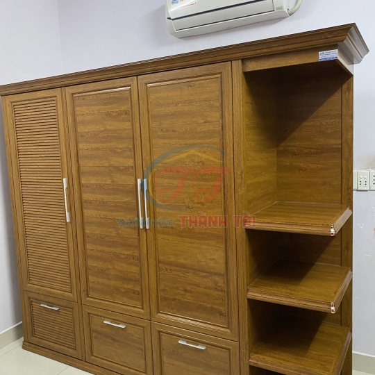 Tủ quần áo nhôm nội thất màu Vân gỗ Lim bền đẹp