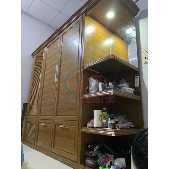 Tủ quần áo nhôm nội thất màu Vân gỗ Lim đẹp chất lượng 