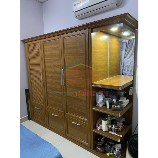 Tủ quần áo nhôm nội thất màu Vân gỗ Lim đẹp chất lượng 