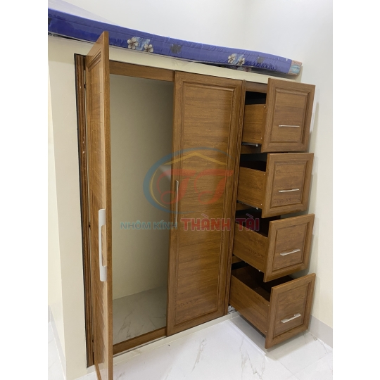 Tủ Quần Áo nhôm nội thất màu gỗ Lim 