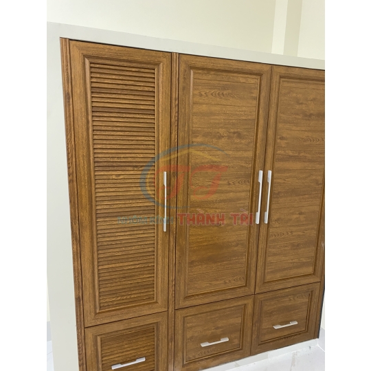 Tủ Quần Áo nhôm nội thất màu gỗ Lim 