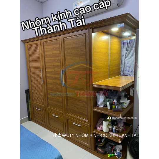 Tủ quần áo nhôm nội thất màu Vân gỗ Lim đẹp chất lượng 