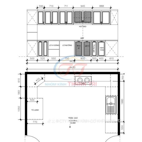 Mẫu Tủ bếp nhôm nội thất Xingfa
