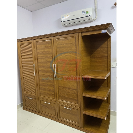 Tủ quần áo nhôm nội thất màu Vân gỗ Lim bền đẹp